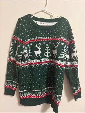 Kids Green Reindeer Fair Isle Sweater - Unbranded